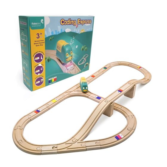 Robobloq Coding Express Toy Train Set. Wooden play Set, Preschool Educational toy