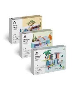 Bundle kit with Arckit Coastal Living, Mountain Living and Desert Living Model House Kits.  Architectural Building Blocks. STEAM Certified